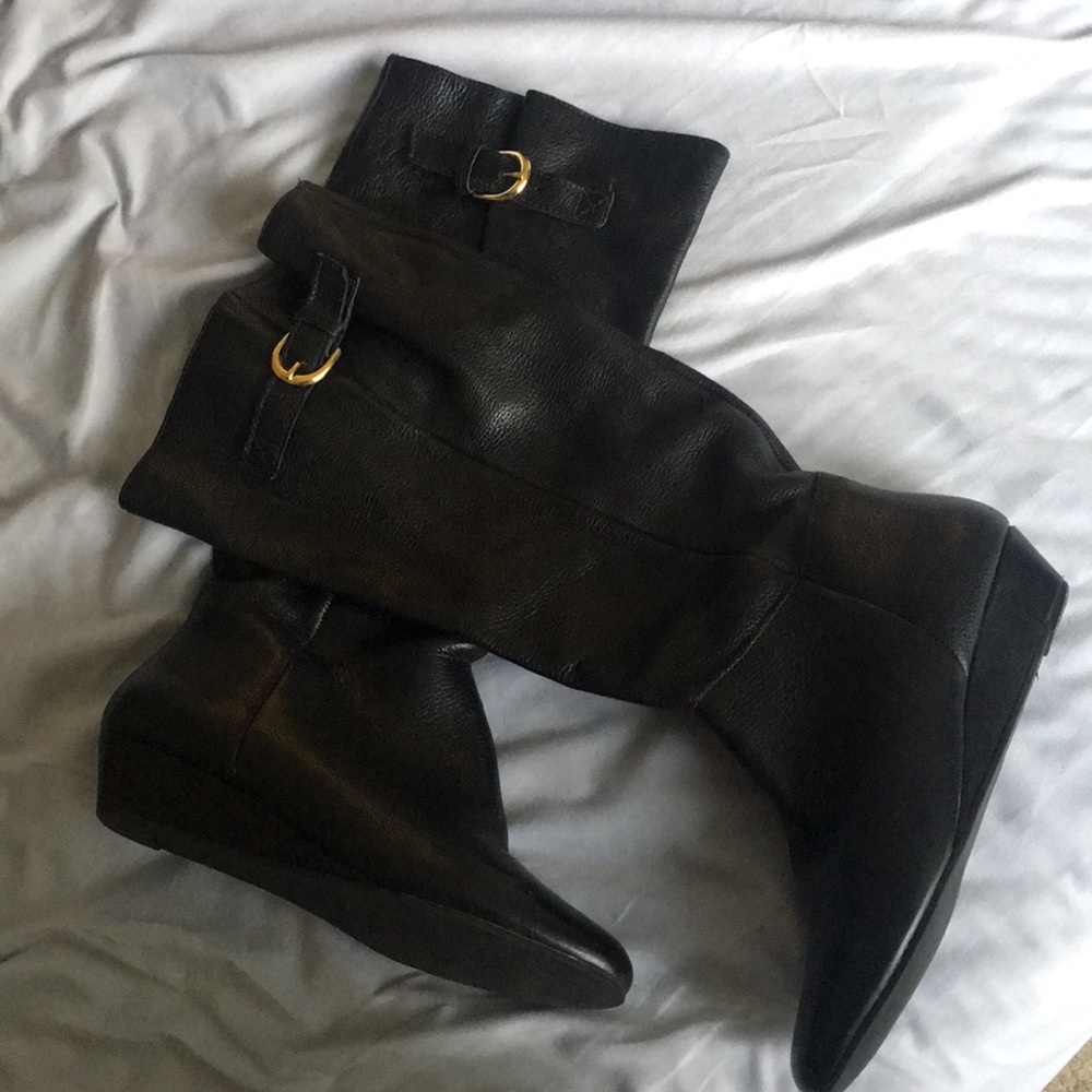 Black leather calf boots